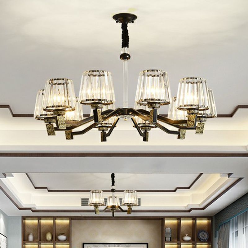 Cone Pendant Lamp Retro Black Crystal Prism Chandelier Light Fixture for Living Room