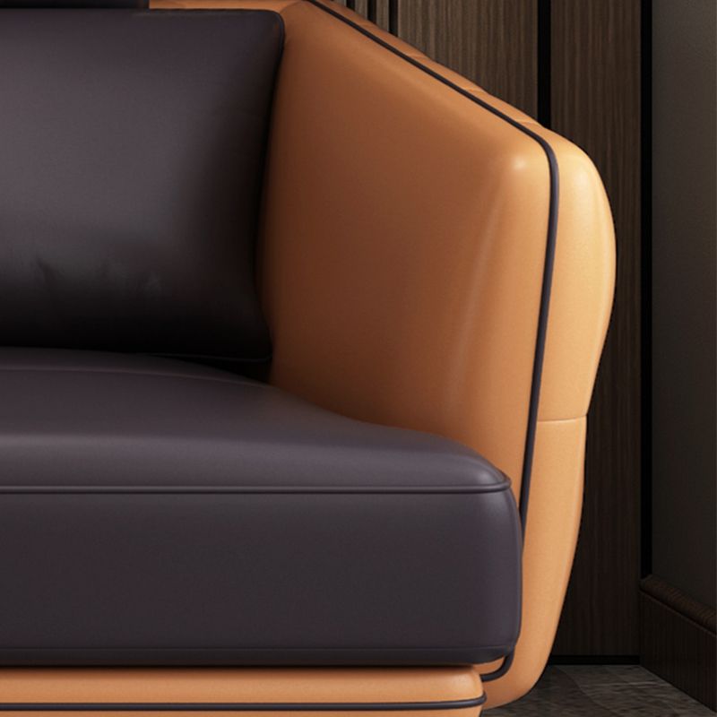 Contemporary Square Arm Genuine Leather Stain-Resistant Sofa & Chaise