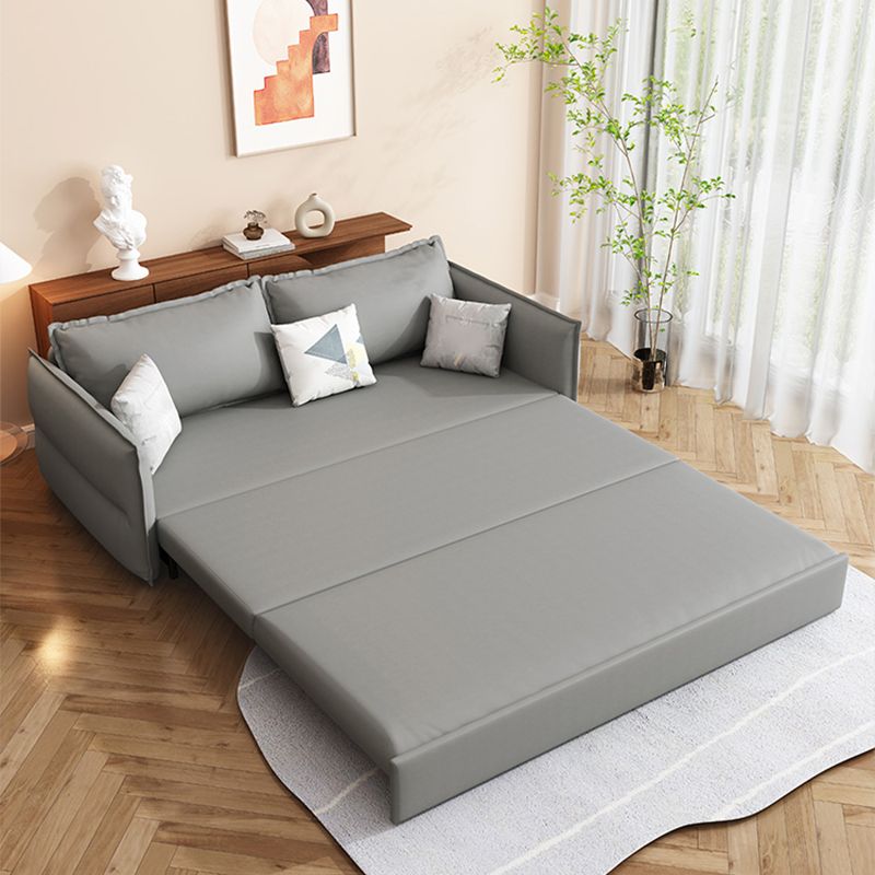 Grey Faux Leather Sofa Bed with Storage Sewn Pillow Back Sofa