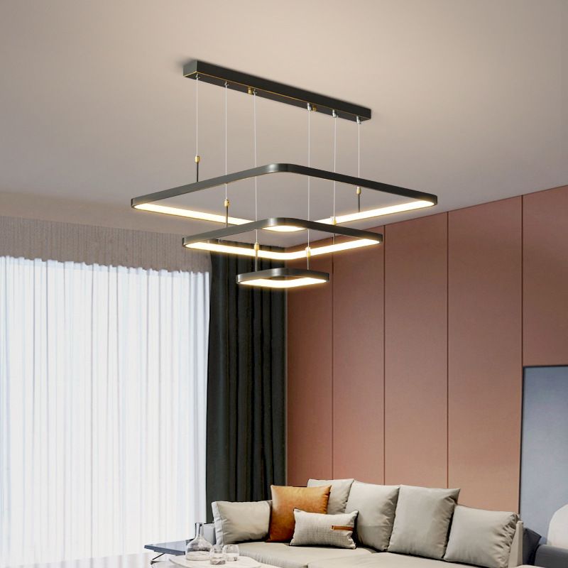 LED Bedroom Ceiling Pendant Light Modern Chandelier Light Fixture with Square Metal Shade