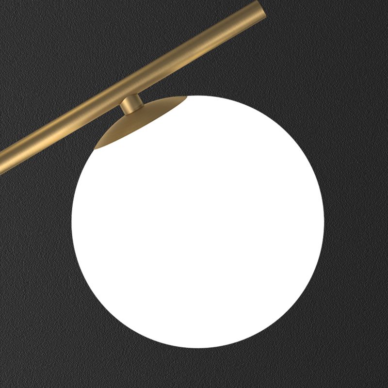 Gebogener Tisch Licht minimalistische Opalkugelglas 2-Bulb-Messing Nacht Stand Lampe für Schlafzimmer
