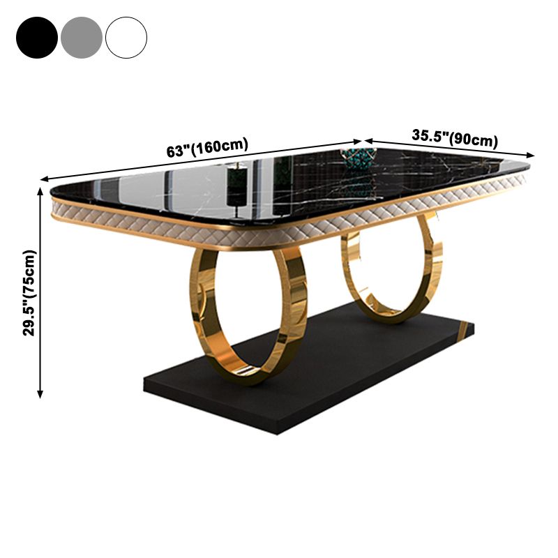 Traditional Luxury Rectangle Dining Table Sintered Stone Table with Gold Trestle Base