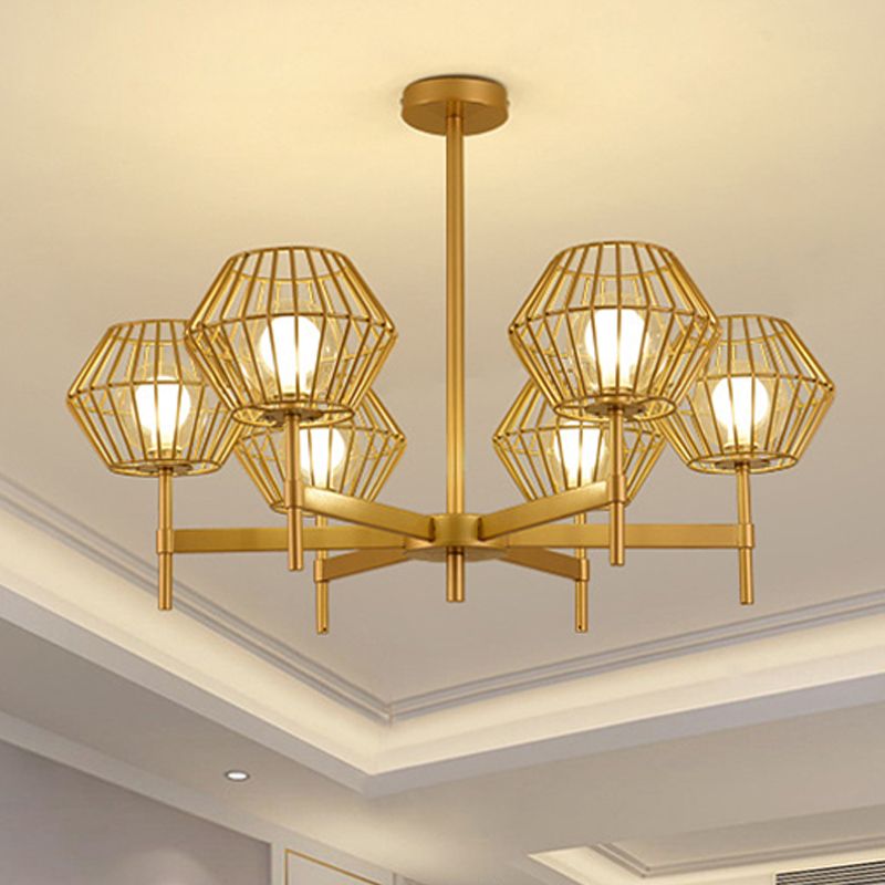 31.5"/39" Wide Gold Cage Chandelier Pendant Traditional Iron 6/8-Head Ceiling Light Fixture