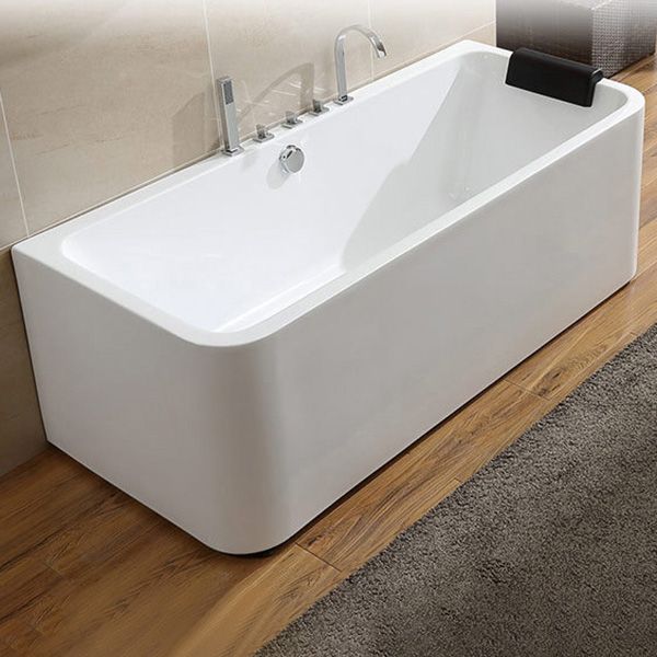 Back to Wall Soaking Bathtub Modern Rectangular Antique Finish Tub