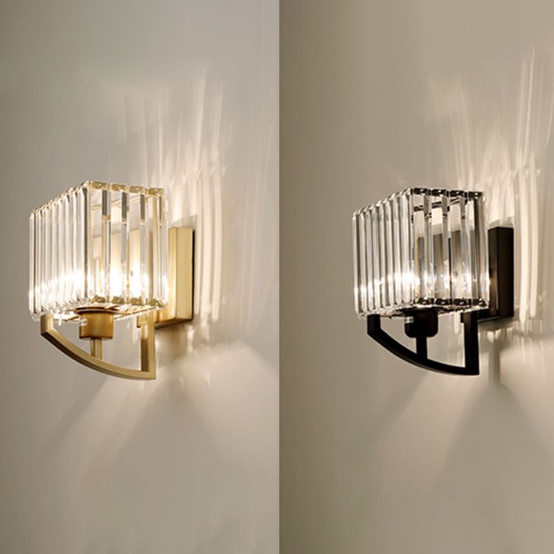 Crystal Conical Sconce Lamp Fixtures 1-Light Modern Style Wall Mounted Light in Black and Gold