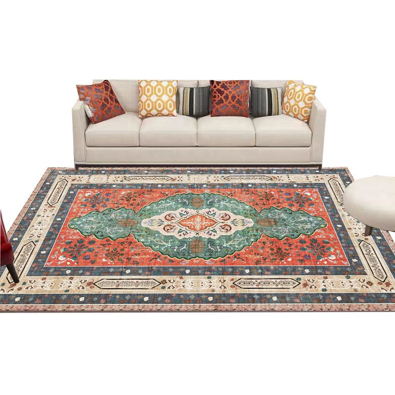 Southwestern Tribal Patterned Rug Multi Color Polyster Area Rug Non-Slip Machine Washable Carpet for Living Room