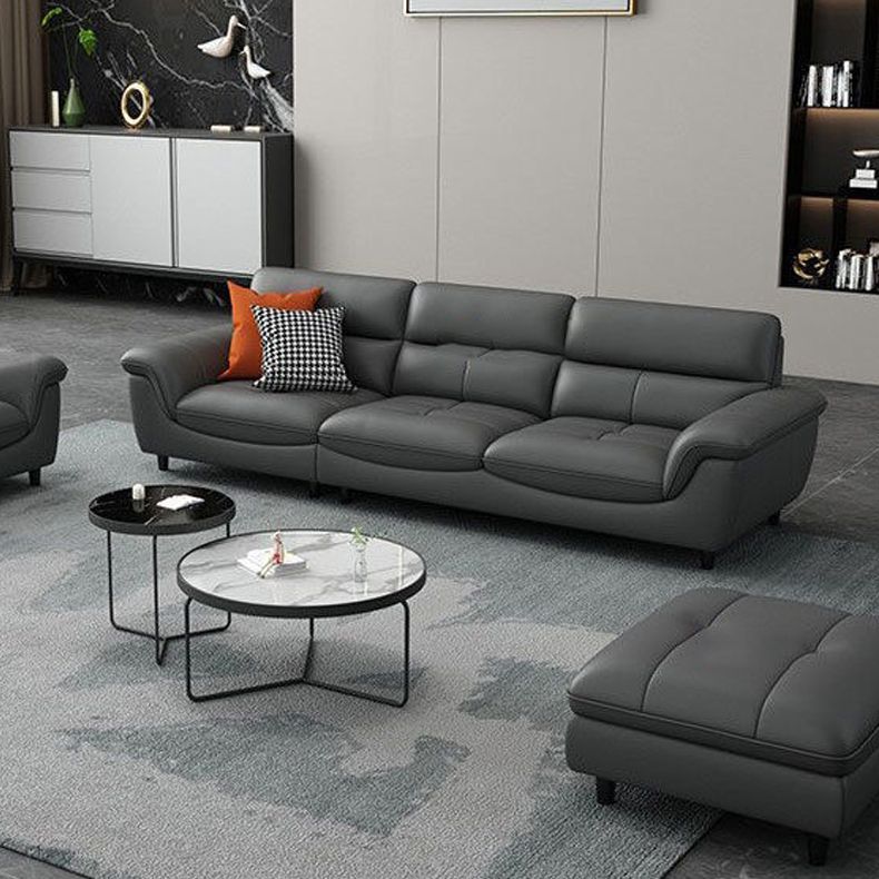 Modern 34.64" H Genuine Leather Pillow Top Arm Sofa for Living Room