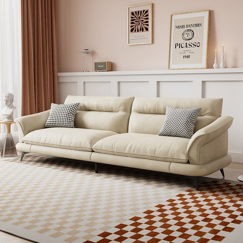 31.49" High Scandinavian Sofa Faux Leather/Linen Flared Arm Sofa