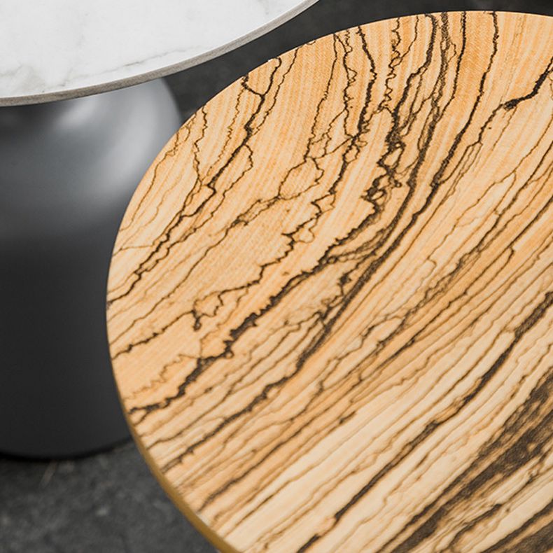 Modernistic Pedestal End Table Slate/Wood Top Round Corner Table