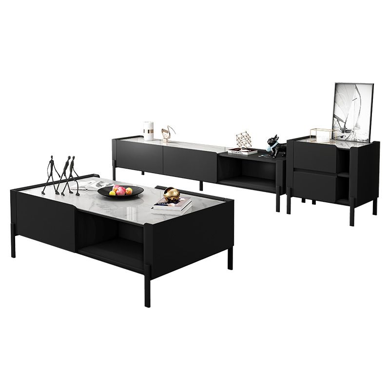 4 Legs Coffee or End Table Slate with Storage Drawers Rectangle