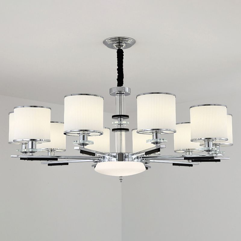 Luz de suspensión de estilo cilíndrico de vidrio de costilla blanca para sala de estar para sala de estar