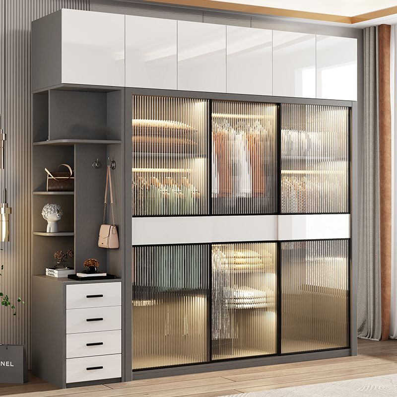 White Storage Cabinet with Glass Doors Contemporary Sliding Door Cabinet with Drawer