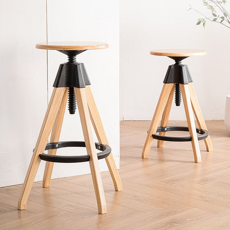 Taburete de bar moderno ajustable, taburete de bar sin respaldo de madera sin brazos con eslabón giratorio