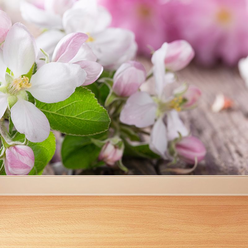 Flower Graphic Mural Wallpaper Pink Decorative Wall Covering for Living Room, Made to Measure