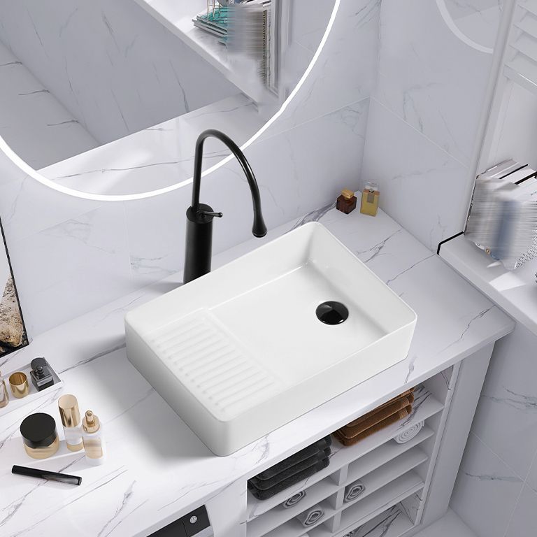 Contemporary Bathroom Sink Porcelain Solid Color Rectangular Vessel Lavatory Sink