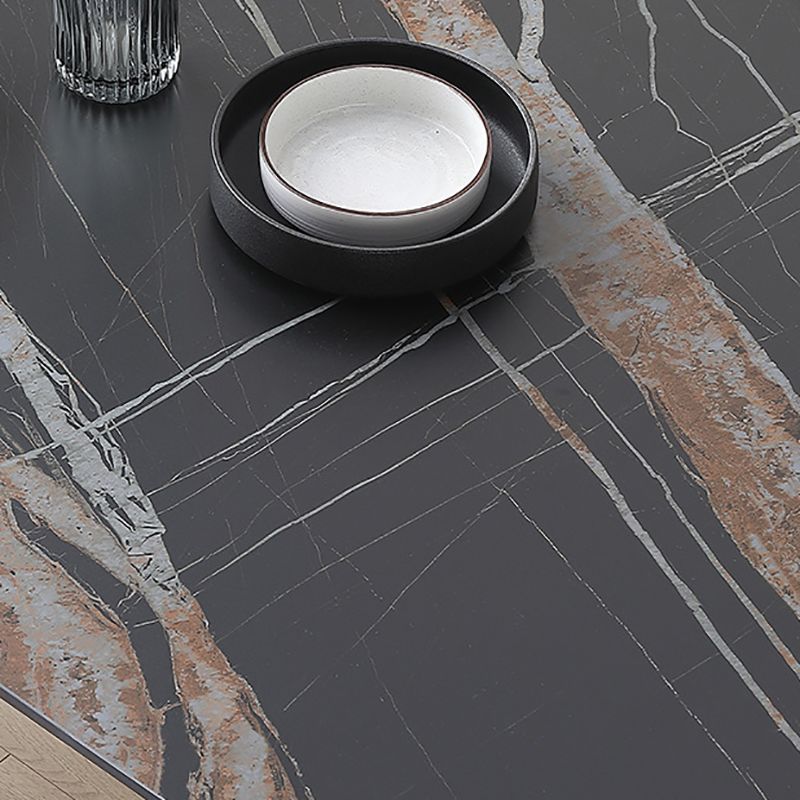 Modern Black Stone Table Rectangle Dining Room Table for Kitchen