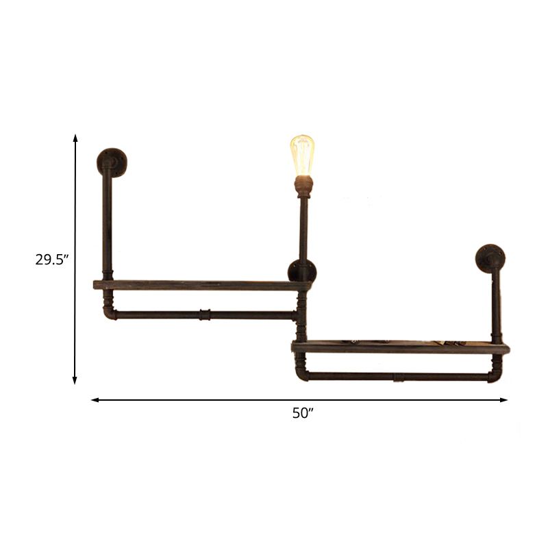 1/2-Bulb Wood Shelf Wall Lighting with Water Pipe Vintage Stylish Bronze Wall Mount Light for Living Room