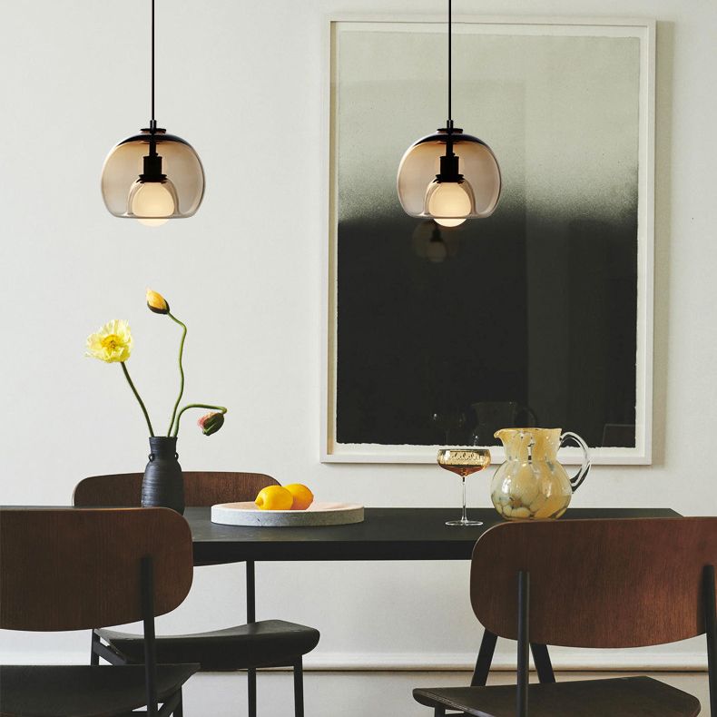 Glass Black Hanging Lamp in Modern Creative Style Lacquered Iron Globe Pendant Light for Dining Room