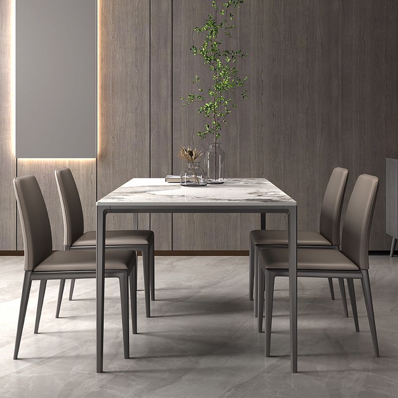 Industrial Rectangle Stone Dining Table Metal 4 Legs Dining Table