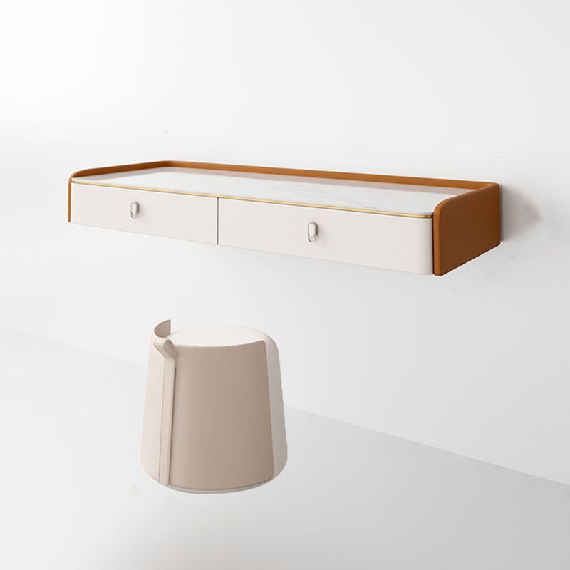 Glam Style Off-white Slate Countertop Wall Mounted with 1/2 Drawer Dresser