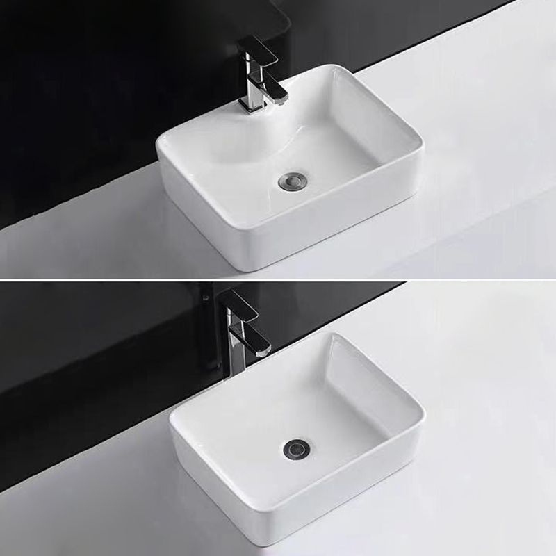 Contemporary Bathroom Sink Porcelain Rectangular Vessel Sink with Pop-Up Drain