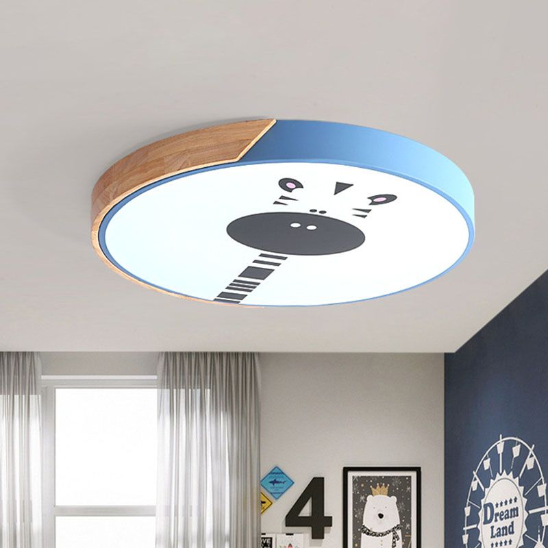 Macaroon Ring Acryl Flush Mount LED Flushmount Lighting with Giraffe Pattern in Pink/Yellow/Blue, 12 "/16" Breite