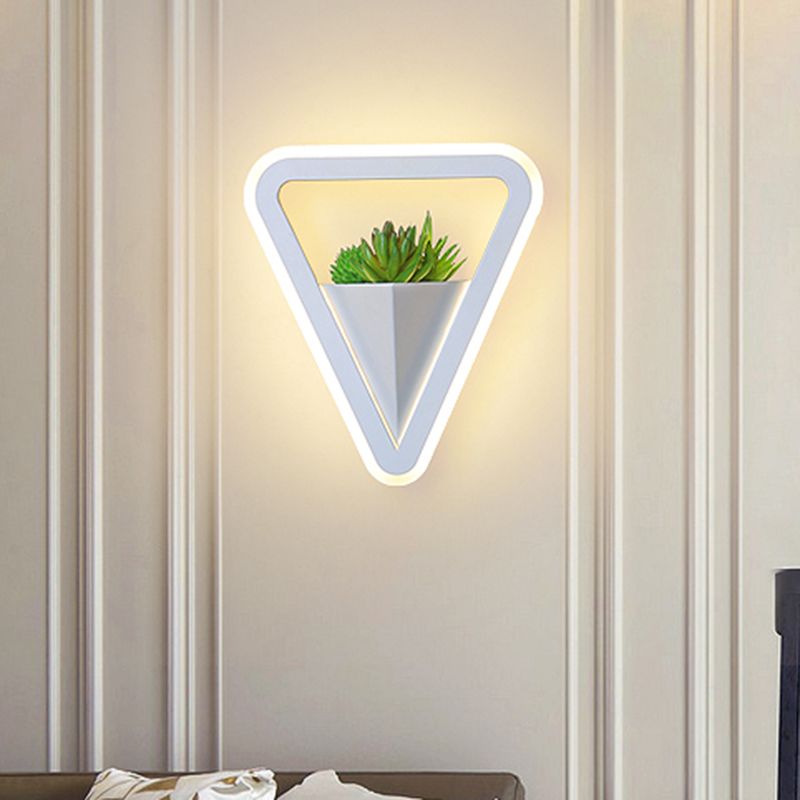 White 1 Bulb Sconce Light Fixture Minimalist Acrylic Triangle LED Plant Wall Lamp in Warm/White Light