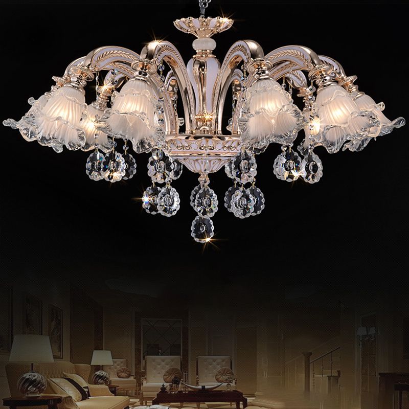 Lustre floral vintage Light Light Light Roubed Glass Hanging Light avec un accent en cristal
