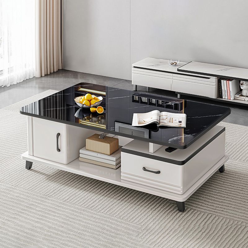 4 Legs Coffee Table Rectangle Single Stone Cocktail Table with Storage