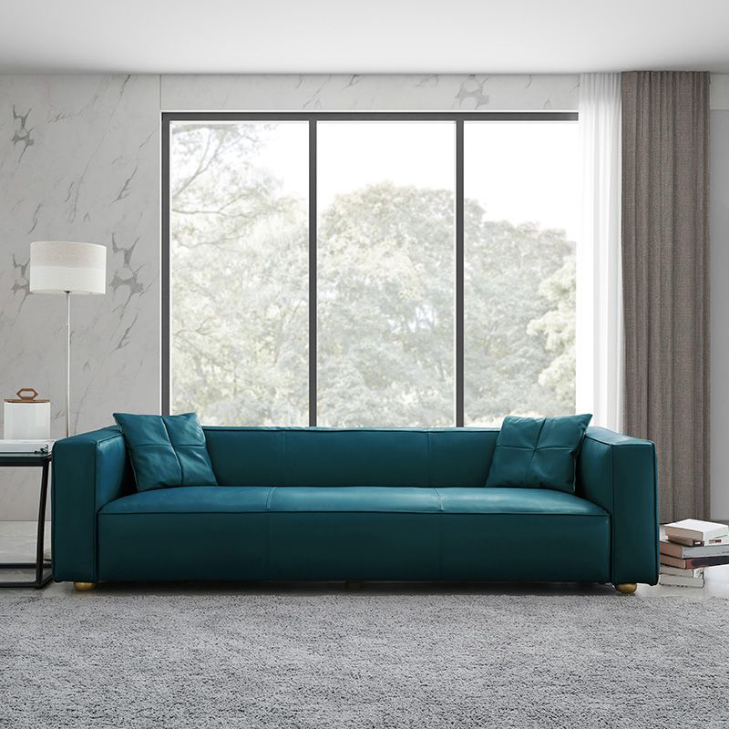 24.80"H Genuine Leather Square Arm Sofa with Tight Back for Living Room