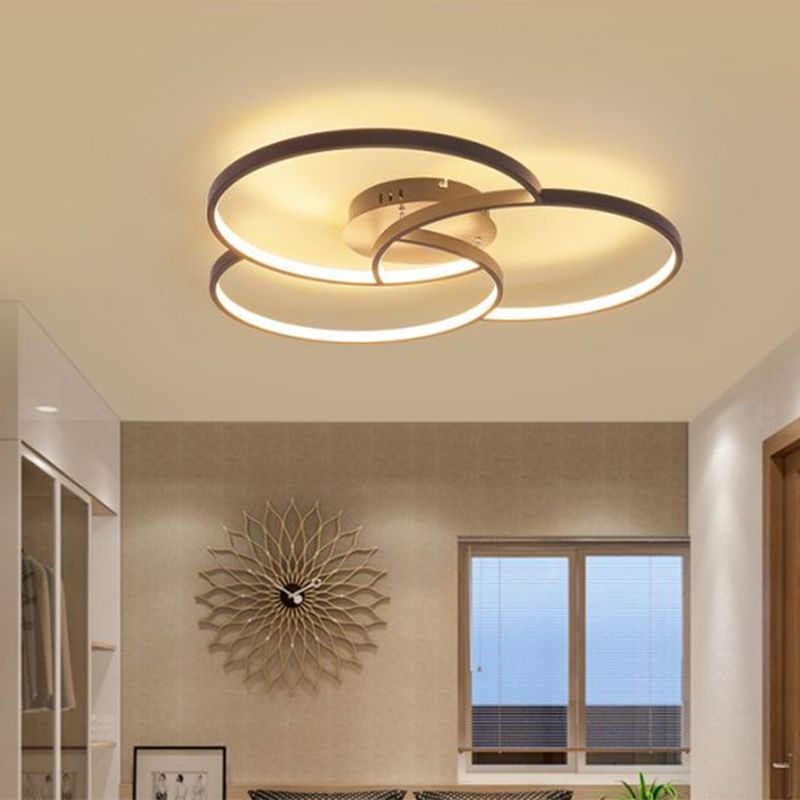 Intersecting Ring Semi-Flush Mount Modern Metal Black/White LED Ceiling Fixture in Warm/White Light, 21.5"/30" Width