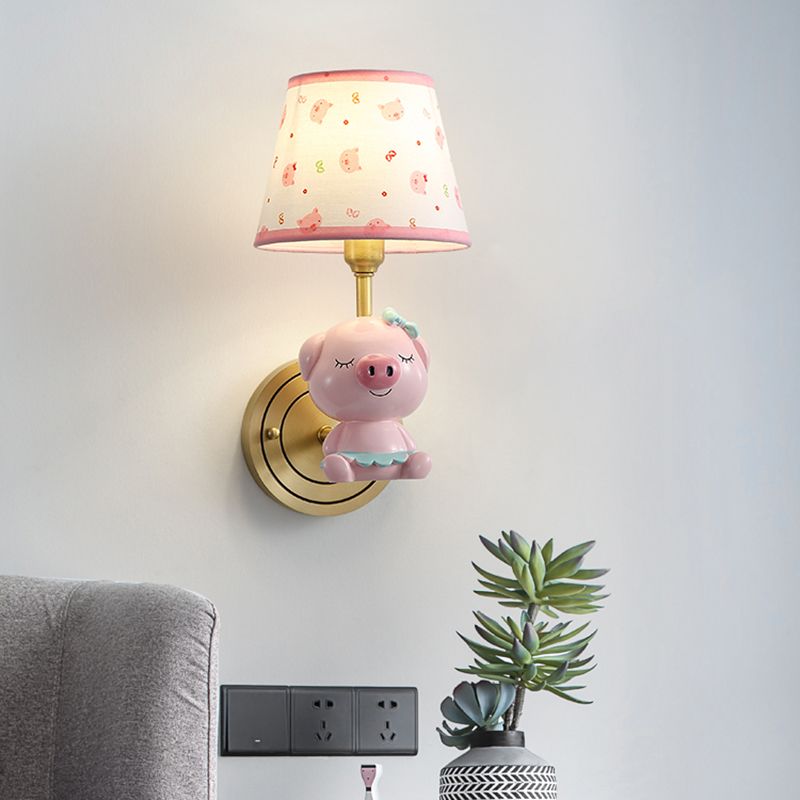 Pink Pig Wall Lighting Contemporary Wall Light with Cartoon Patterned Empire Shade