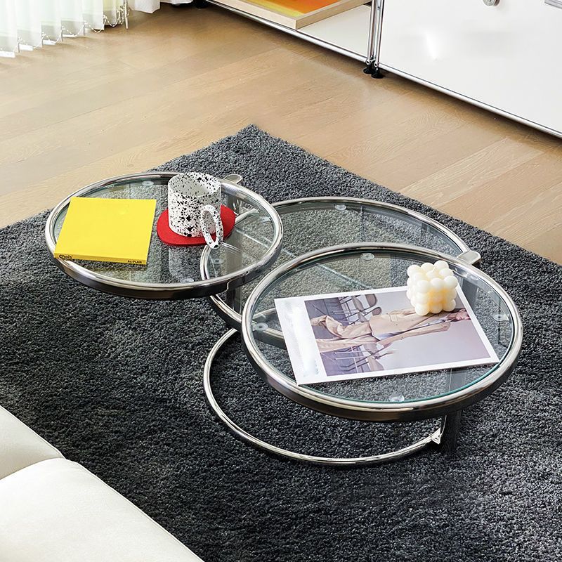 Round with Metal Accents Coffee Table Extendable Modern Glass Cocktail Table