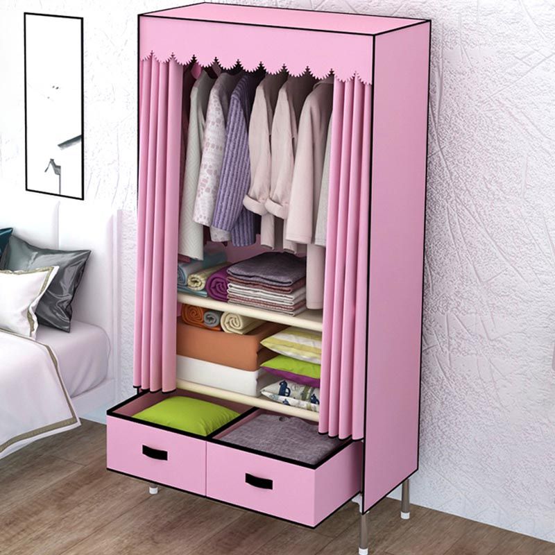 Silver Metal Frame Wardrobe Cabinet Contemporary Home Wardrobe with Drawers