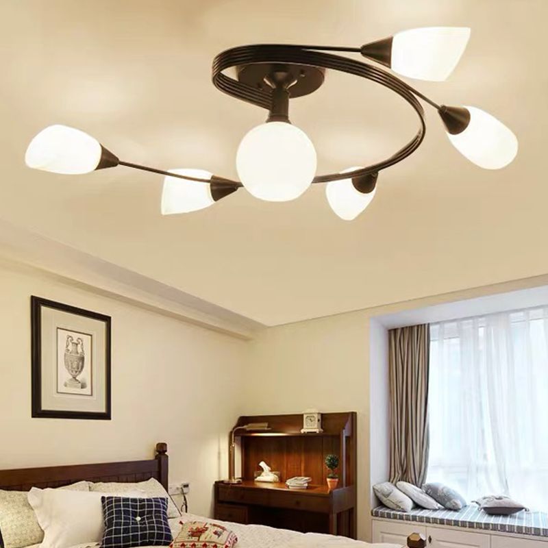 Glass Shaded Ceiling Mounted Fixture Minimalist Bedroom Semi Flush Mount in Black