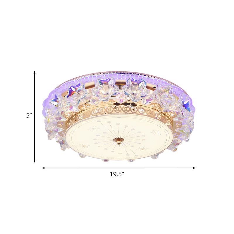 Gold LED Flush Mount Fixture Simple Clear Crystal Round Close to Ceiling Light with Star Design