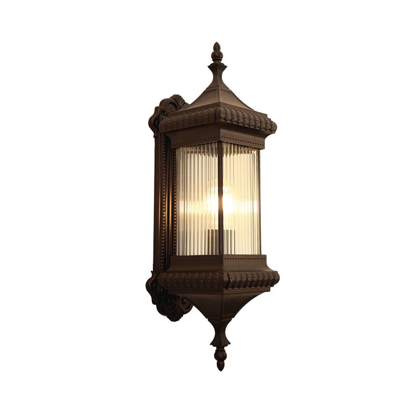 Landkubus muur gemonteerd licht 1-bulb helder geribbelde glazen buitenwandlicht SCONCE in koffie