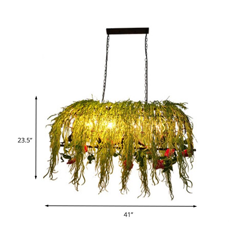 Black 4 Lights Island Ceiling Light Retro Metal Bird Cage Drop Lamp with Plant for Restaurant