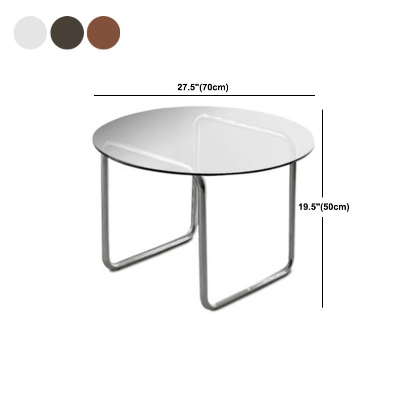 Modern Round Cocktail Table with Glass Top and Steel Sled Base