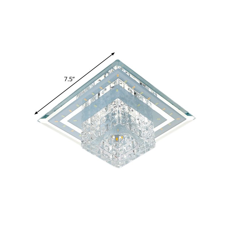 Clear Faceted Crystal Flush Light Fixture Square LED Modernist Ceiling Flush Mount in Warm/White/Multi Color Light