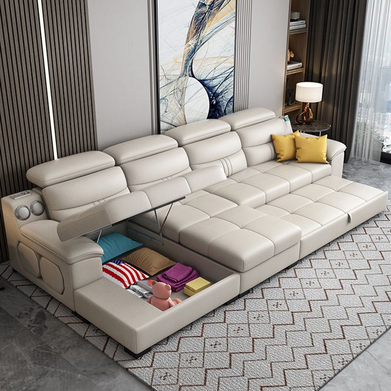 Modern Faux Leather Sofa & Chaise 34.6" H Biscuit Back Sofa with Storage