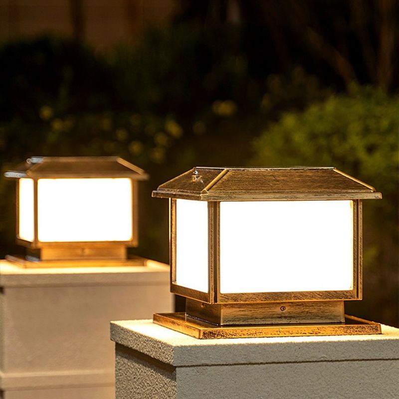 Metal Rectangle Shape Solar Pillar Lamp Modern 1-Light Outdoor Waterproof Light