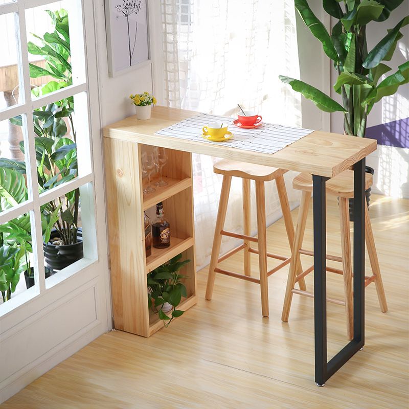 Pine Wood Bistro Table with Storage Modern Pub Table for Home