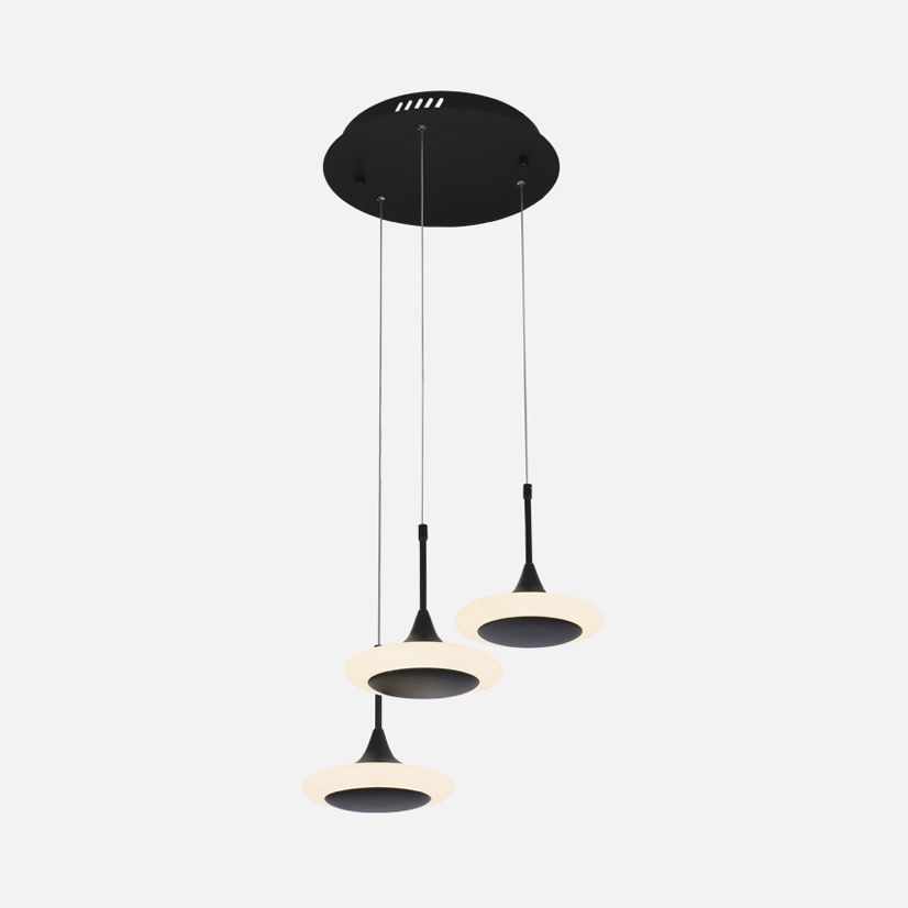 Luz de techo de trompeta negra Costilla de caída acrílica LED contemporánea con dosel redondo/lineal