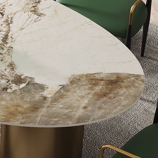 Luxury Sintered Stone Top Dining Table Oval White Table with 3 Legs for Restaurant