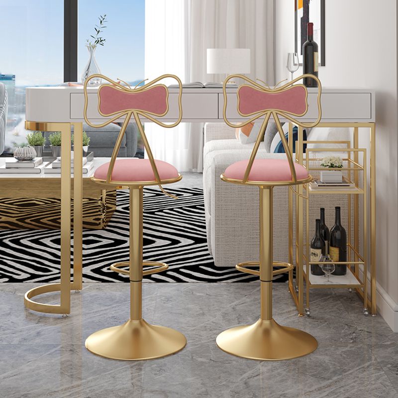 Glam Iron Adjustable Swivel Barstool Low Back Indoor Tall Stool with Upholstered Seat