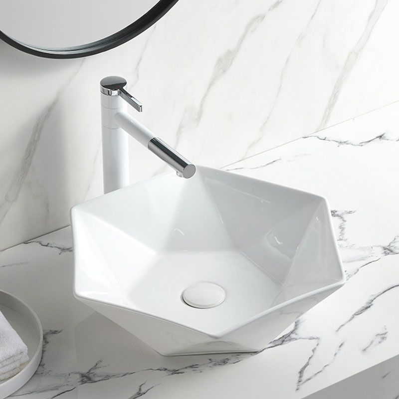 Contemporary Bathroom Sink White Porcelain Vessel Lavatory Sink Only