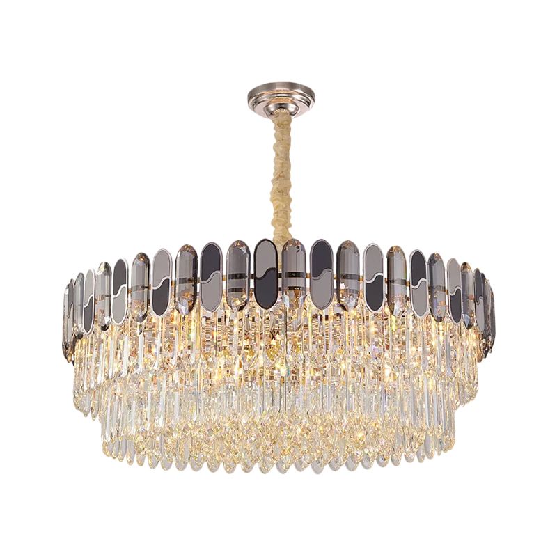Modernist Tiered Round Ceiling Suspension Lamp 11 Bulbs Clear Crystal Chandelier Lighting Fixture