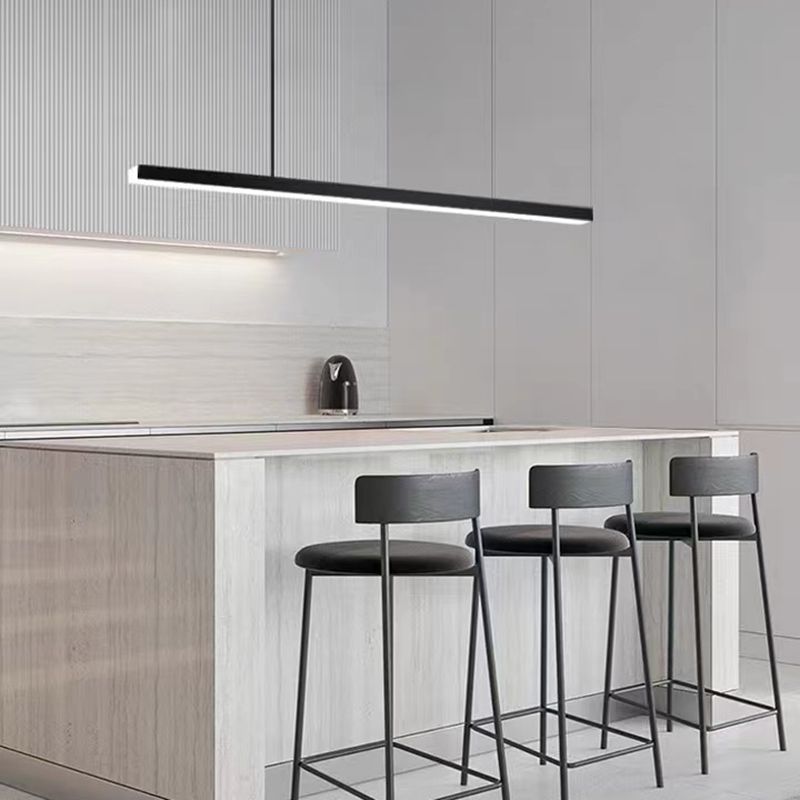 Linear Island Pendant Contemporary Metal Single Light Pendant Lighting Fixture in Black