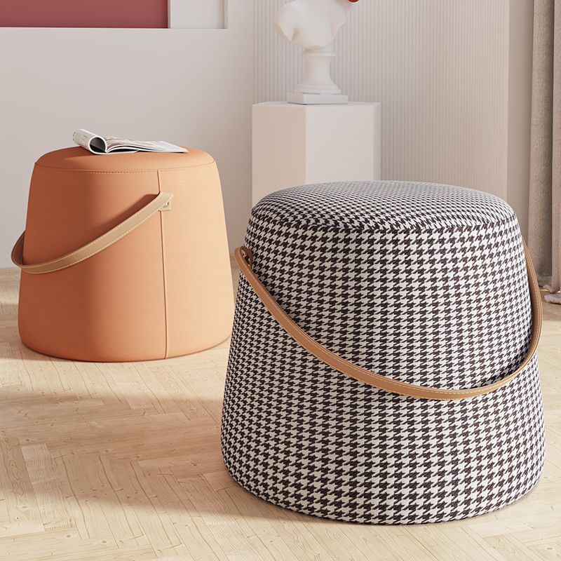 Stylish Round Ottoman Pure Color Faux Leather Water Resistant Standard Ottoman